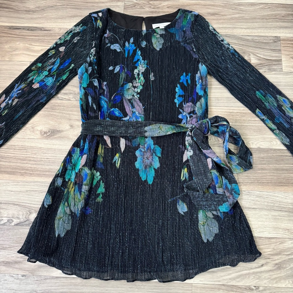 Dress the Population Kirsi Metallic Floral Long Sleeve Minidress Turquoise Multi - Picture 2 of 7